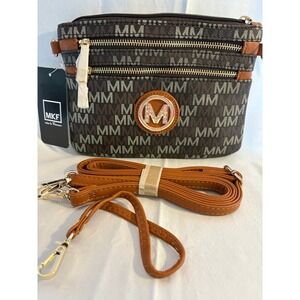 MKF‎ Collection Mia K Geneve M Signature Crossbody Wristlet Bag Brown Monogram